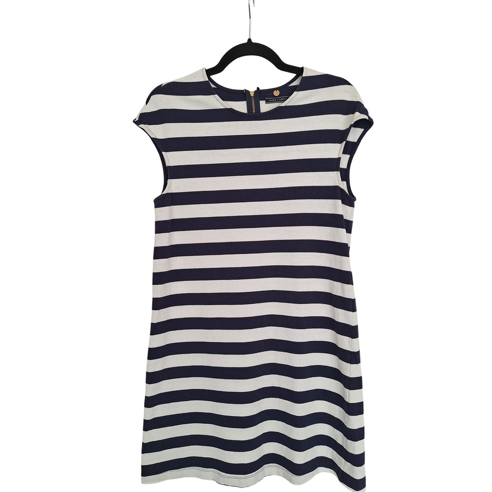 Mark D. Sikes Navy White Striped Cotton Shift Dress Sleeveless Size 2